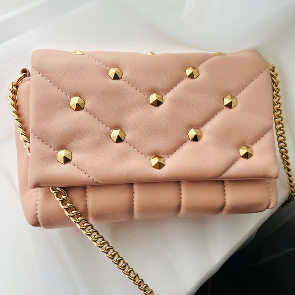 Next Pink Stud Quilted Gold Chain Evening Shoulder Clutch Crossbody Handbag - Picture 4 of 10